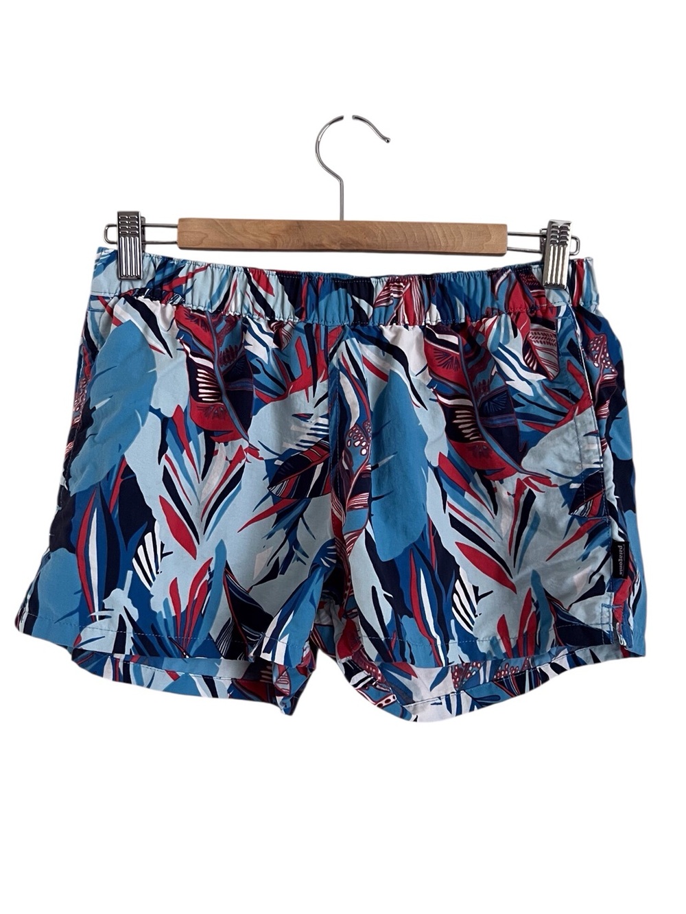 Patagonia Womens Barely Baggies Shorts Tropical Blue Red Outdoor Gorpcore Medium